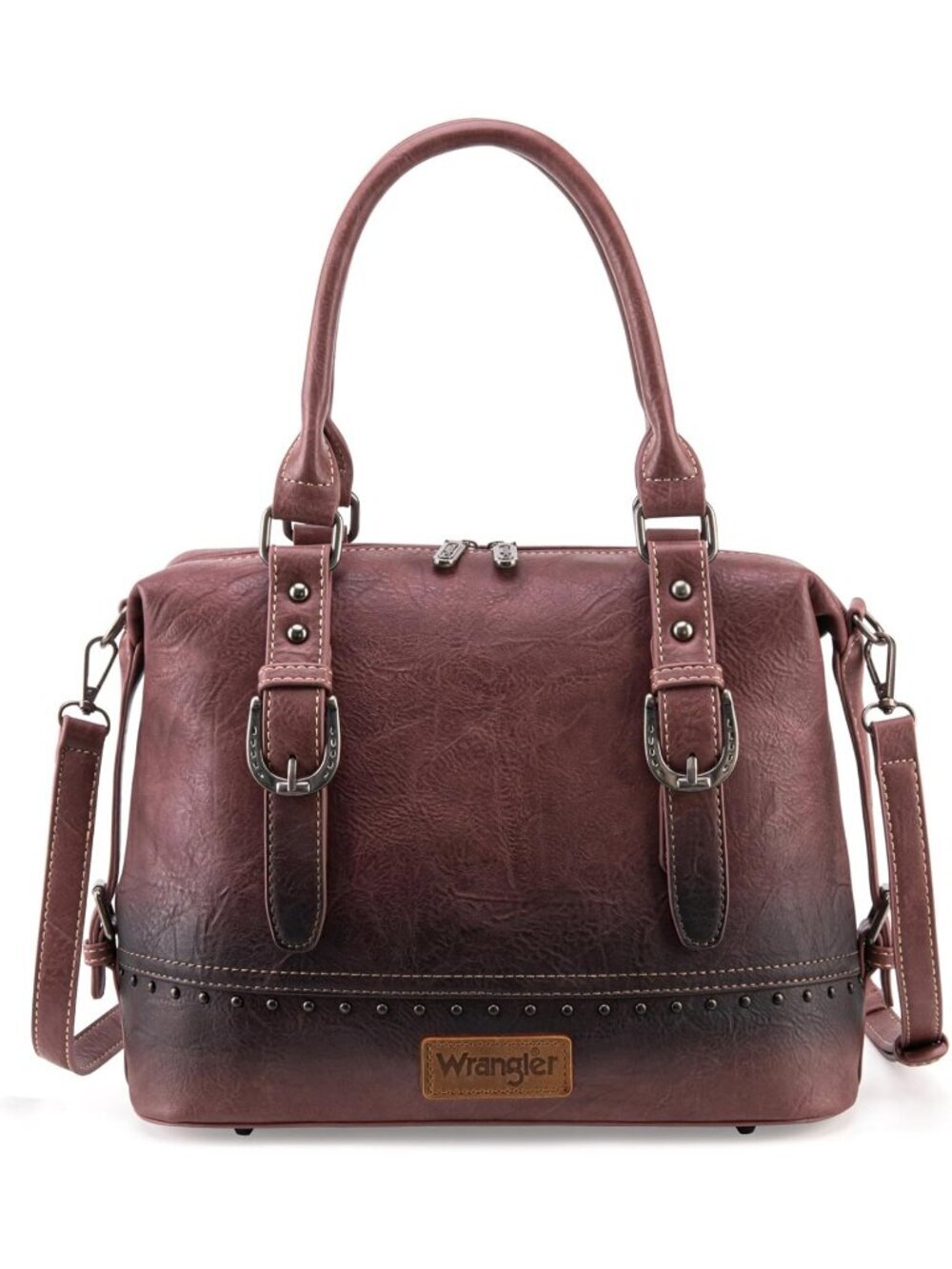 Women's Dark Red Vegan Leather Zipper Top Handle Hobo Shoulder Satchel Handbag